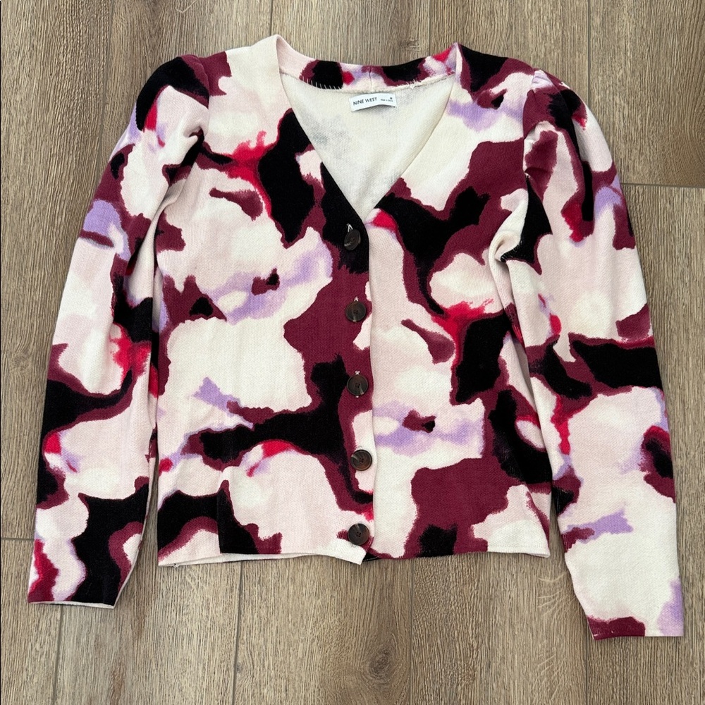 Nine West Pink and Black Patterned Cardigan